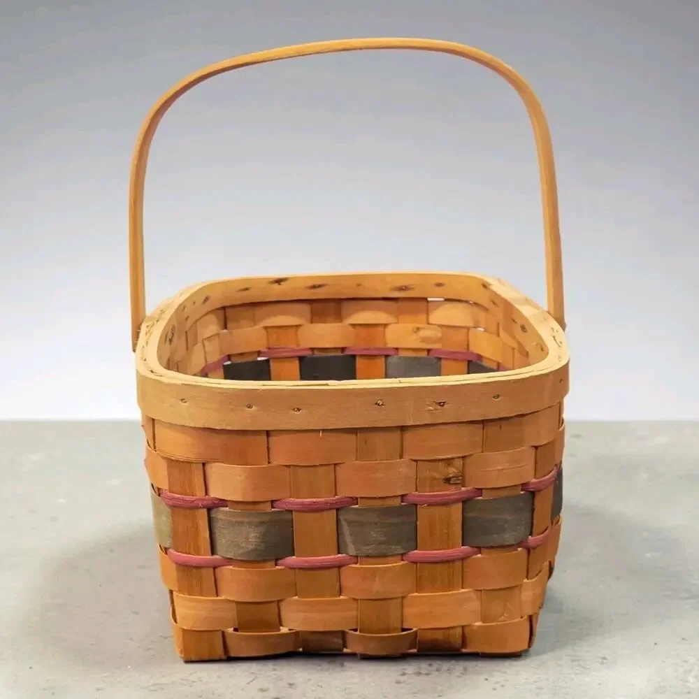 Vintage Woven Wood Splint Basket Swing Handle Decor International Farmhouse NWT